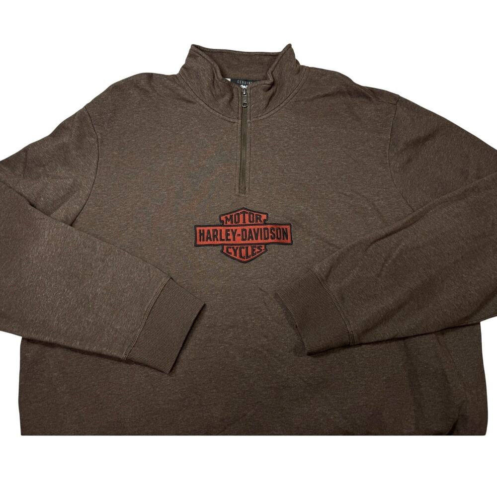 Harley Davidson Brown Quarter Zip Pullover Sweater Size 3XL Embroidery Patches